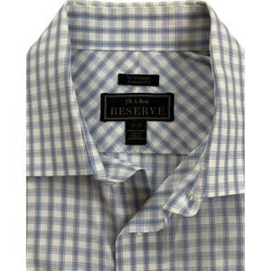 Jos A Bank Reserve Mens Tailored Fit No Wrinkles Dress Shirt Blue Gingham 16-32